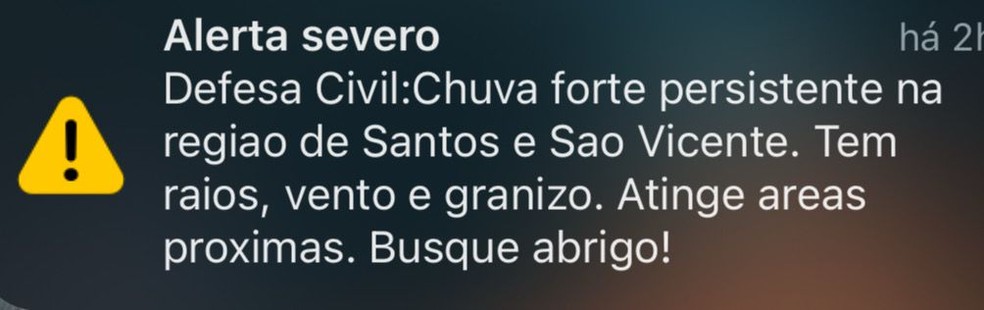 Defesa Civil de SP alerta para chuva forte em Santos e São Vicente — Foto: Defesa Civil