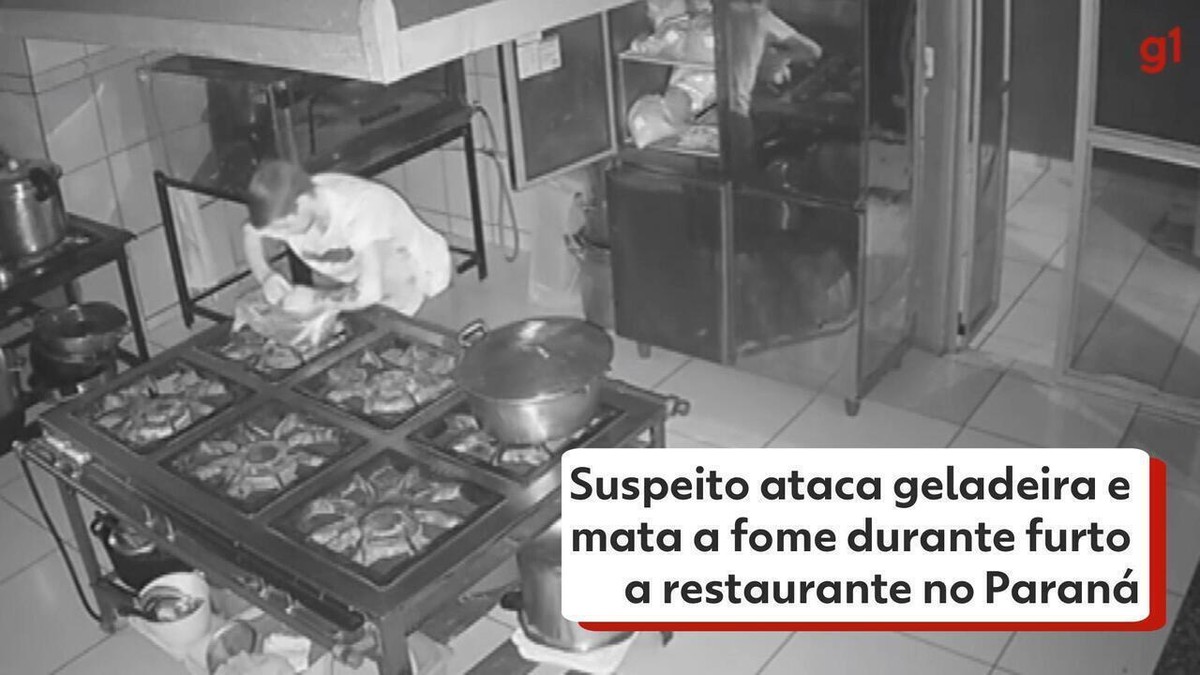 VÍDEO: Suspeito ataca geladeira e mata a fome durante furto a restaurante no Paraná