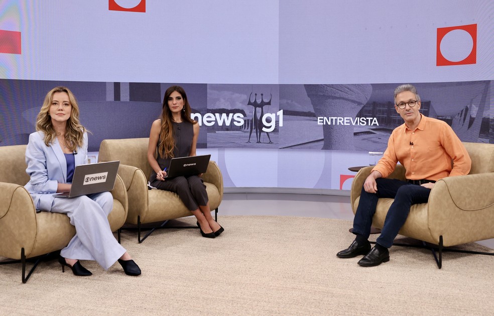 Natuza Nery, Andréia Sadi e Romeu Zema (Novo) — Foto: Globo/João Cotta
