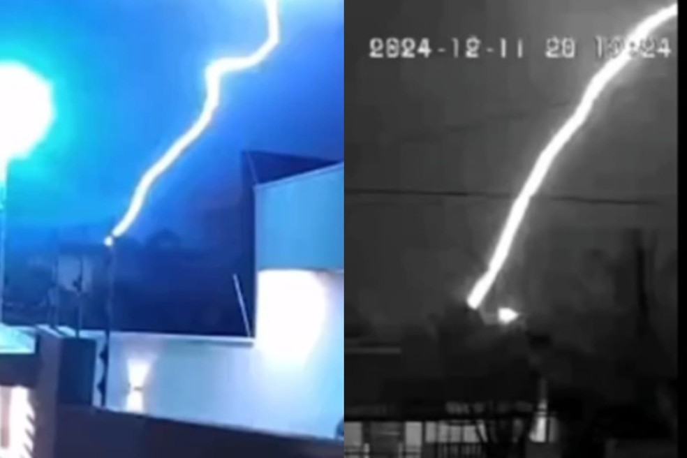 Raio que caiu em Vilhena (RO) na noite de quarta-feira (11) — Foto: Reprodução Redes Sociais