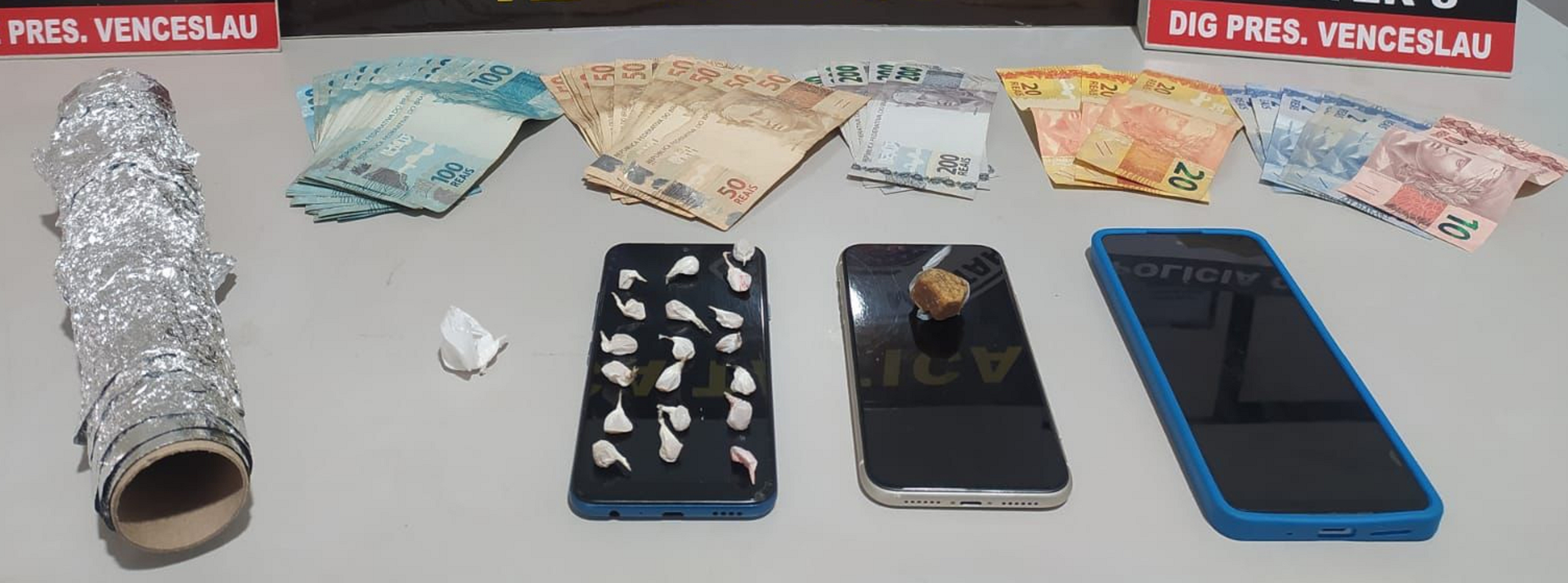 Durante operação policial, casal é preso após ser flagrado com 20 pedras de crack e R$ 5 mil em Presidente Venceslau