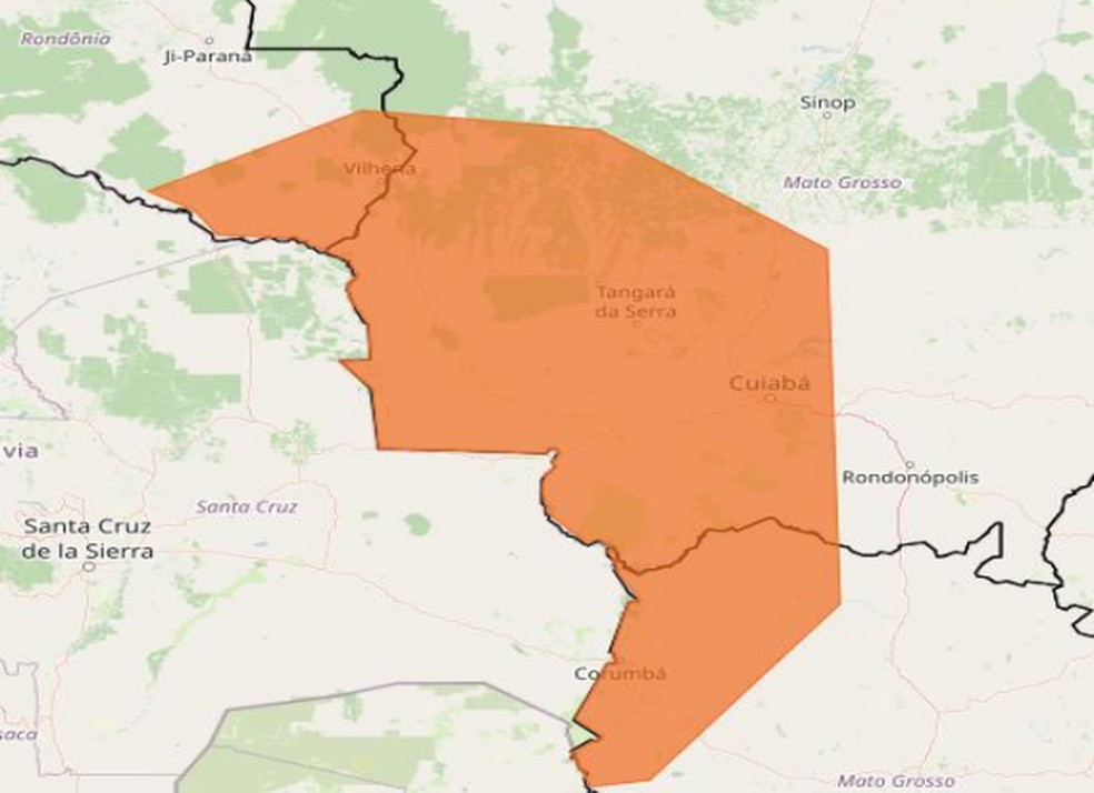 Tempestade com ventos de até 100 km/h colocam 57 municípios de MT em alerta; saiba quais — Foto: INMET