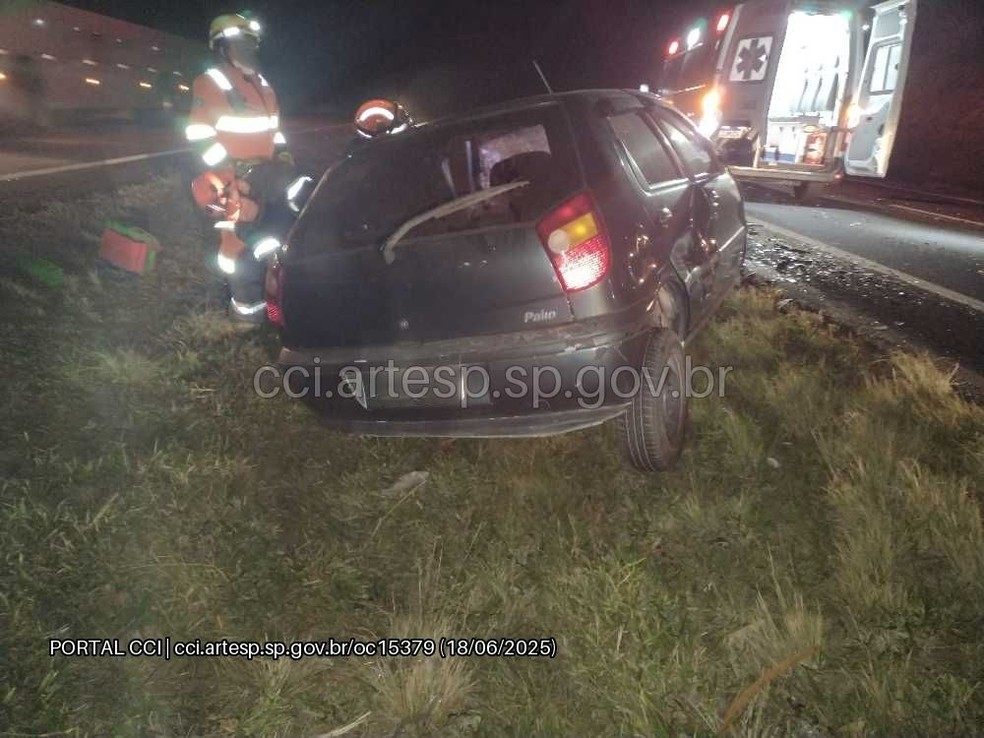 Motorista do automóvel foi socorrido, mas morreu no hospital — Foto: Artesp/Divulgação