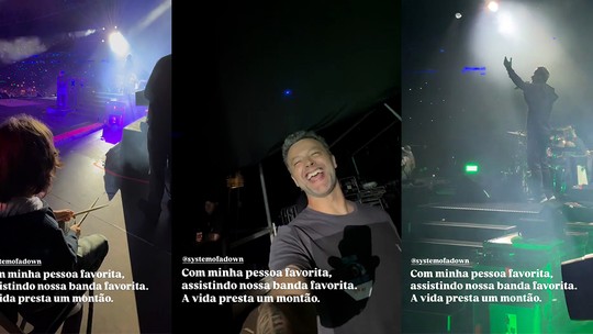 Lucas Lima aproveita show do System of a Down ao lado do filho - No vídeo postado pelo músico, o menino de 10 anos acompanhou a apresentação do palco.