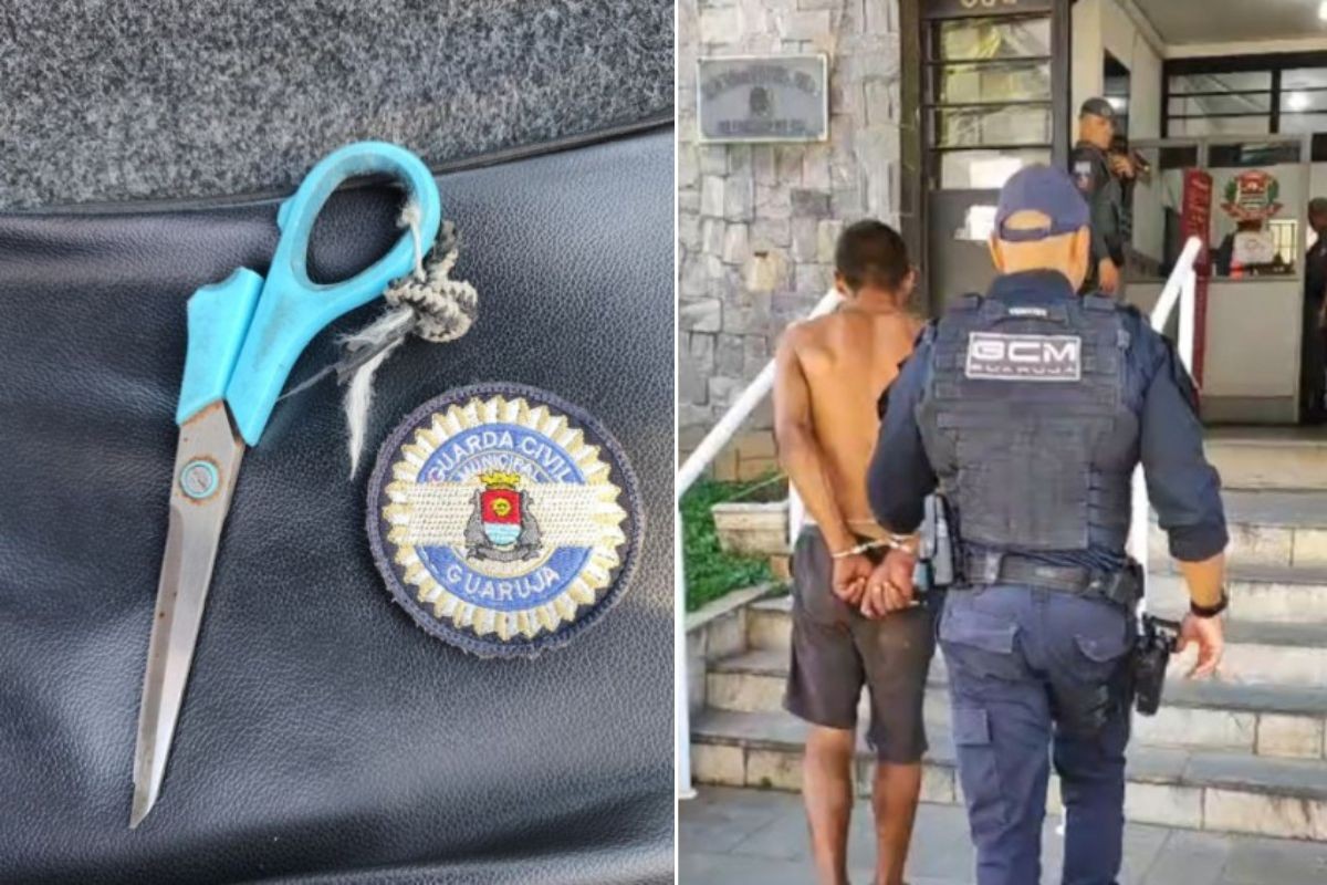 Homem é preso após tentar matar vigilante usando tesoura no litoral de SP; VÍDEO