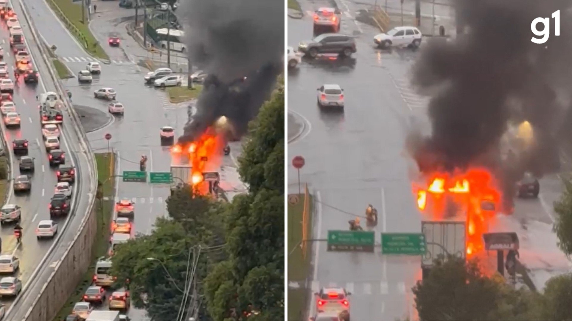 VÍDEO: Caminhão pega fogo próximo a viaduto de acesso a Caxi