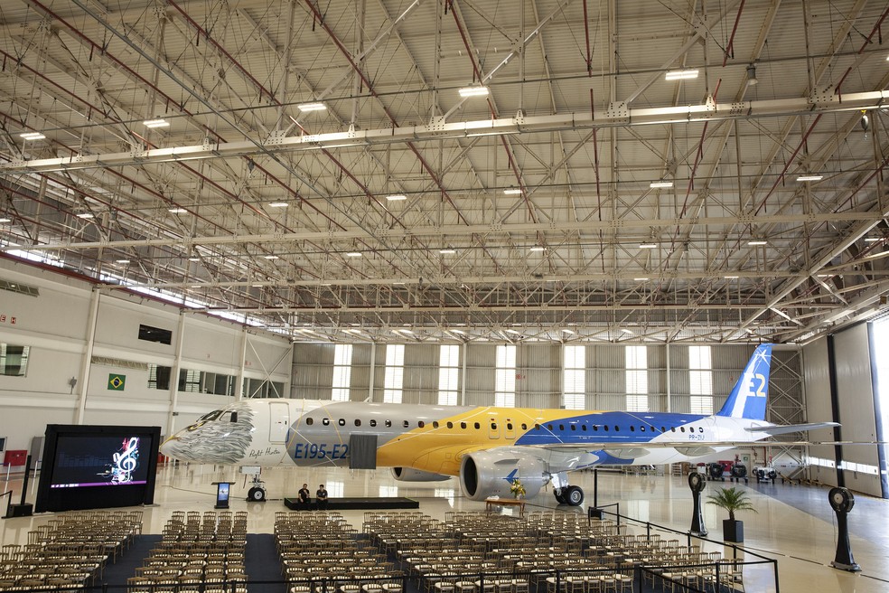 Jato E195-E2 teve cerimônia de certificação tripla em São José dos Campos — Foto: Divulgação/ Embraer