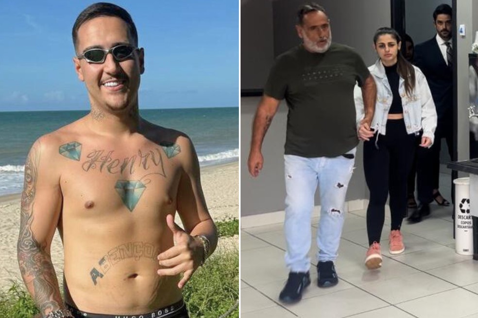 Marcelly Peretto, irm do comerciante encontrado morto com sinais de facada, prestou depoimento na DIG de Praia Grande, SP, na ltima segunda-feira (2) — Foto: Reproduo/Redes Sociais e Yasmin Braga/g1