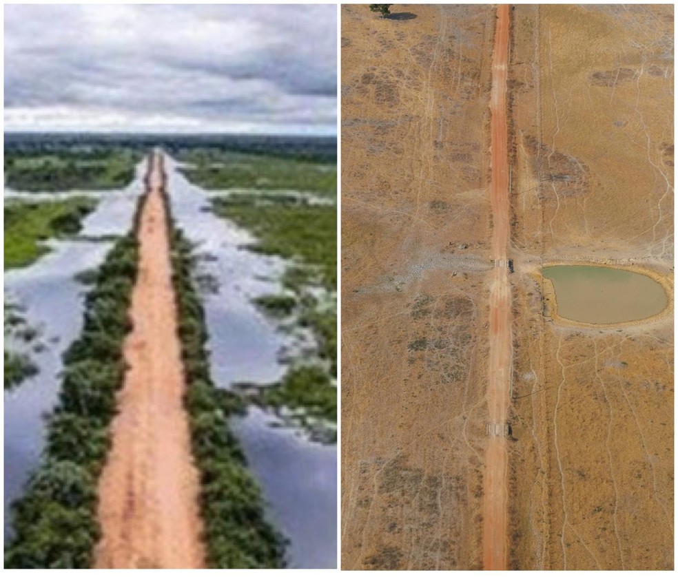 Antes e depois da Transpantaneira, no Pantanal  Foto: Reproduo