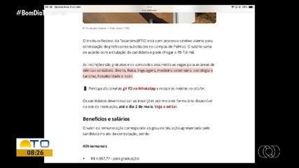 g1 Tocantins: IFTO seleciona professores substitutos com salários de até R$ 7,8 mil