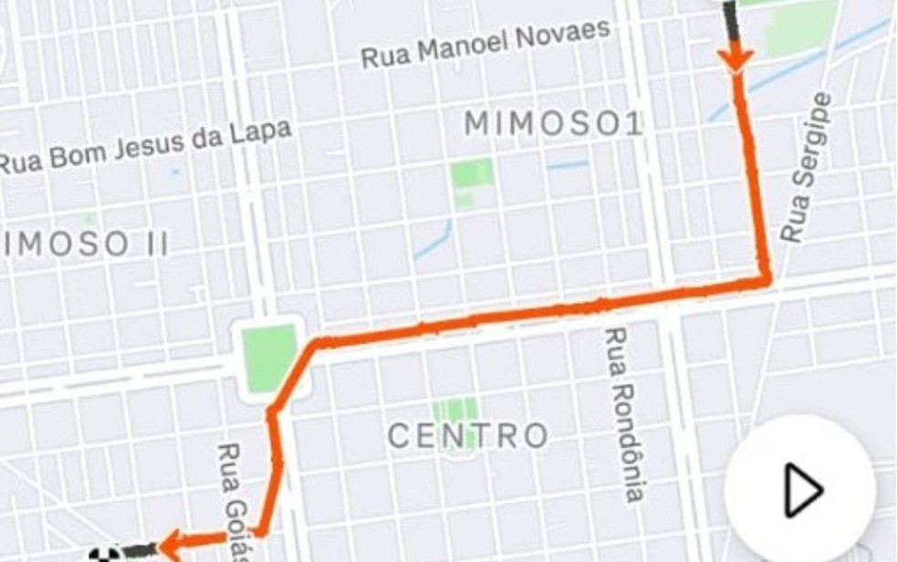 Mapa mostra o percurso feito pelo estudante — Foto: Arquivo Pessoal