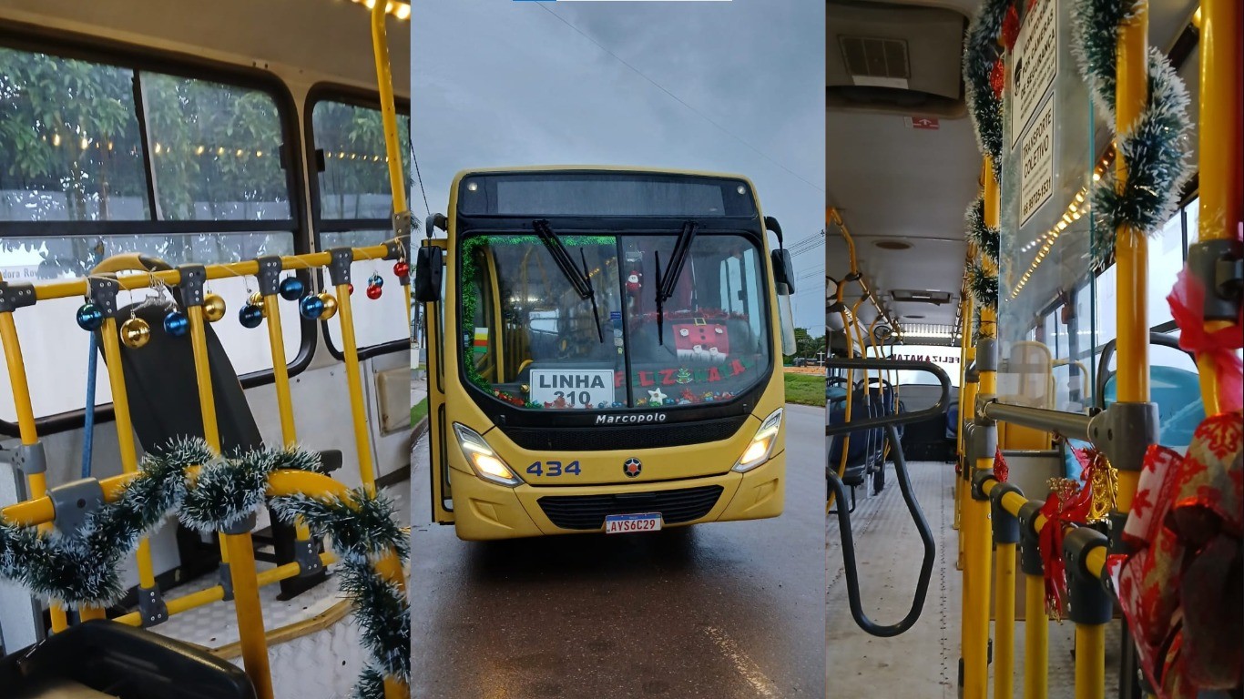 FOTOS: motorista enfeita ônibus do transporte público com decorações de Natal em MT