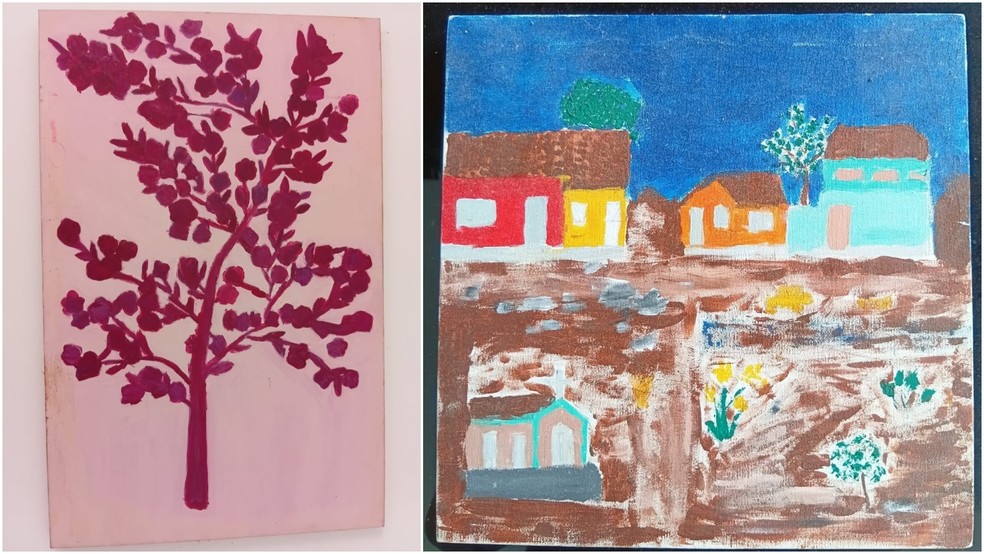 Pinturas de Cecília Noêmi, primeira estudante com síndrome de Down a se graduar pela Universidade Regional do Cariri. — Foto: Arquivo Pessoal