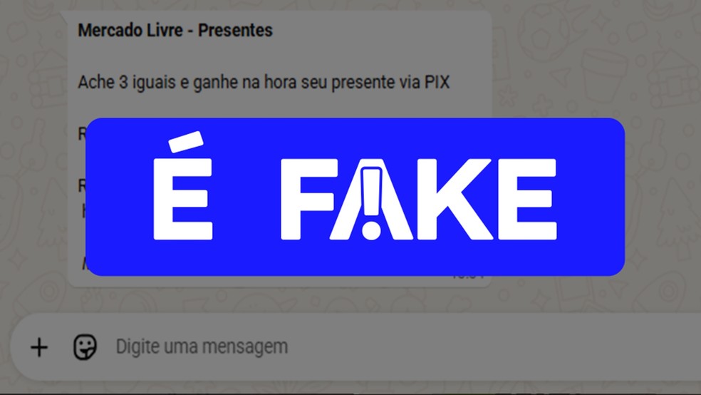 É #FAKE mensagem de WhatsApp que promete PIX do Mercado Livre para quem completar raspadinha on-line — Foto: Reprodução