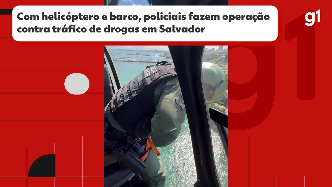 Dois são presos em operação contra tráfico de drogas em Salvador; helicóptero, barco e viaturas são usados na ação