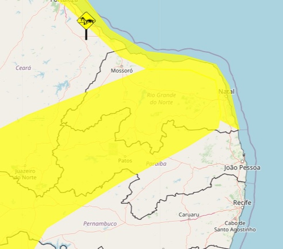 Ventos intensos previstos para o RN — Foto: Divulgação/Inmet