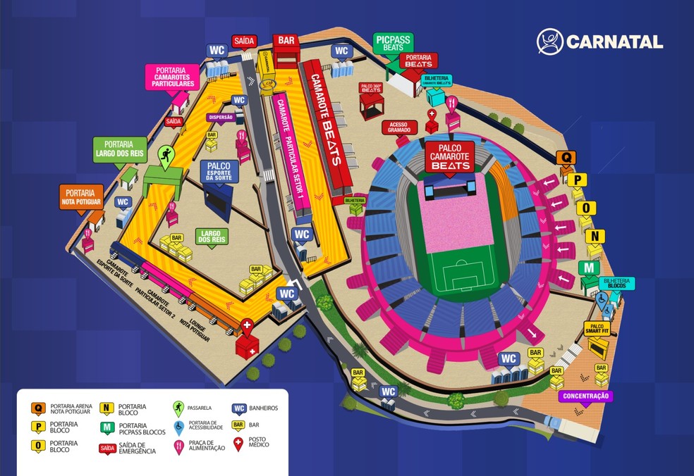 Veja o mapa de acessos do Carnatal 2024 — Foto: Divulgação
