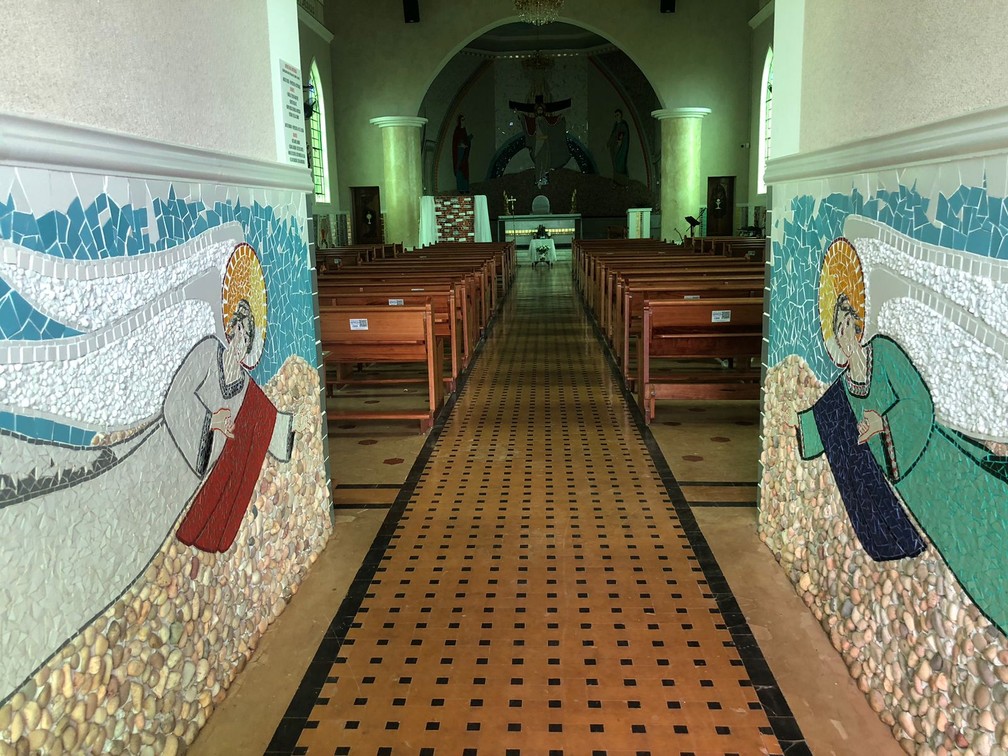 Igreja de Três Fronteiras (SP) foi restaurada e ganhou arte em mosaico — Foto: Geraldo Trindade Furlaneto/Arquivo Pessoal