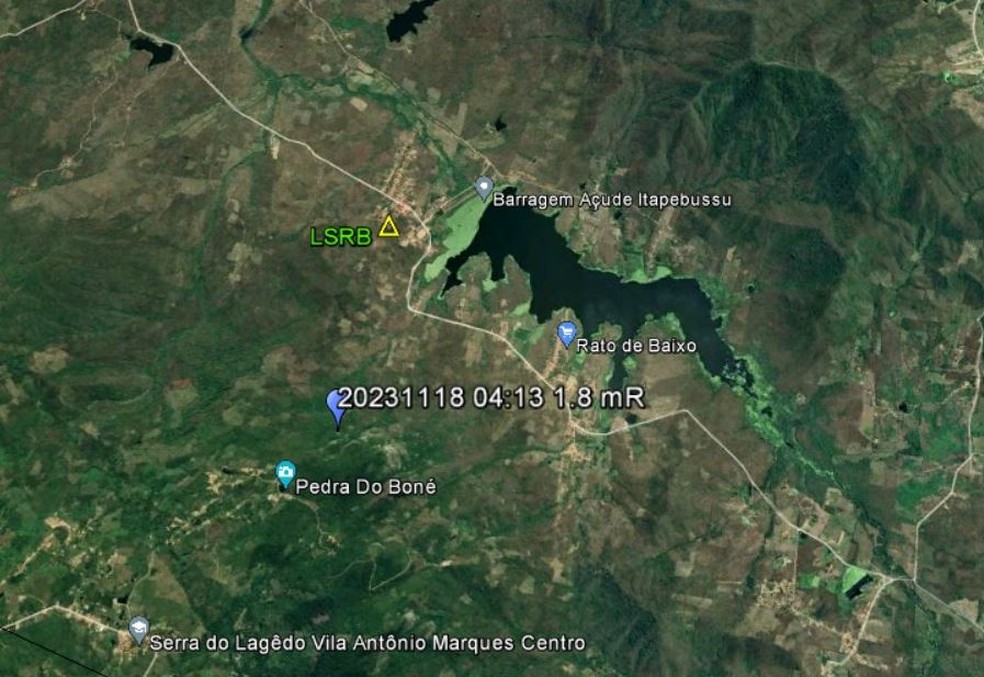 Epicentro do tremor foi na comunidade Manuel Guedes Rato de Baixo, próximo à barragem do açude de Itapebussu. — Foto: LabSis/ Divulgação