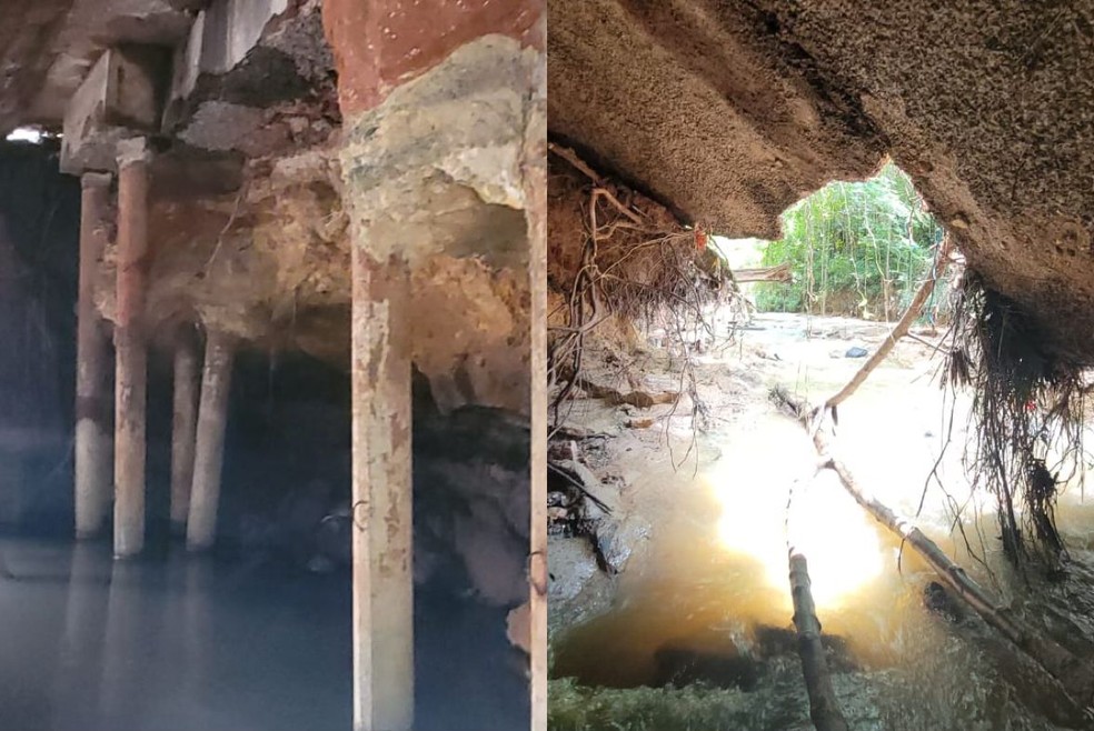 Técnicos encontraram infiltrações e estacas expostas na ponte sobre o córrego do Ajudante, em Salto (SP) — Foto: Secretaria Municipal de Obras de Salto