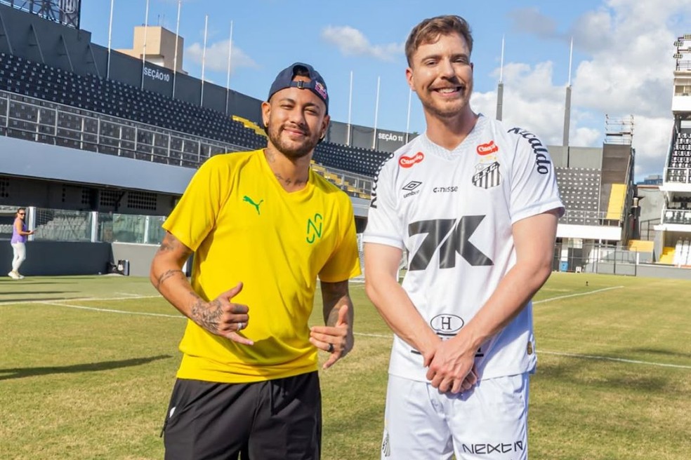 Neymar participou de duelo proposto pelo youtuber MrBeast na Vila Belmiro &mdash; Foto: Redes sociais