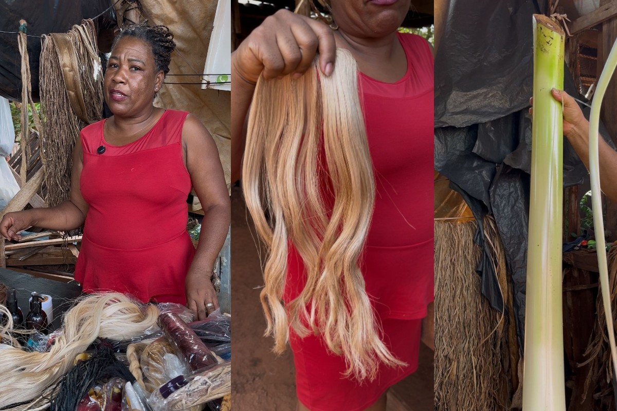 Artesã cria por acaso aplique de cabelo com fibra de bananeira do quintal de casa