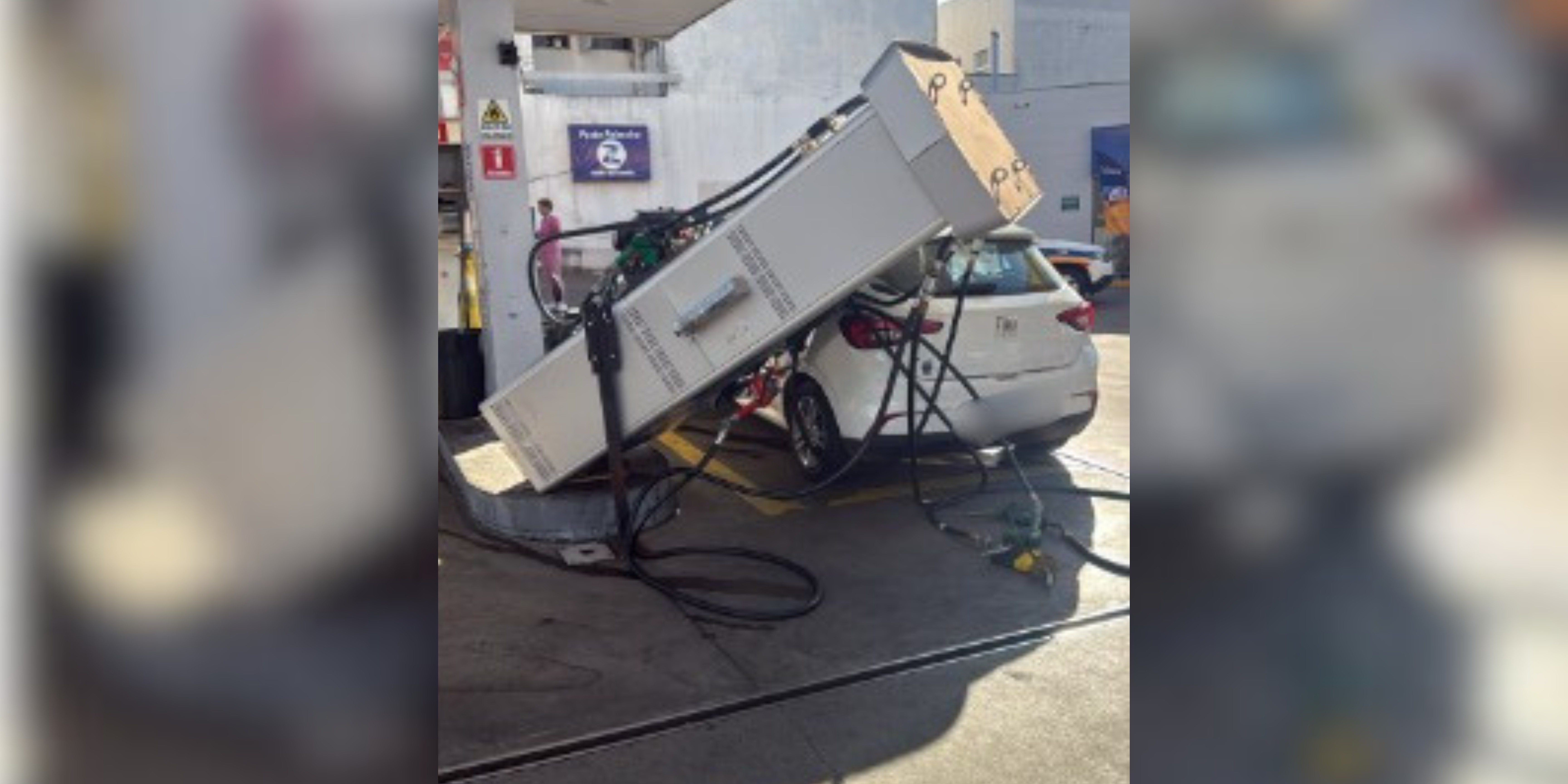 VÍDEO: Motorista passa mal e derruba bomba de posto de combustíveis em Uberaba