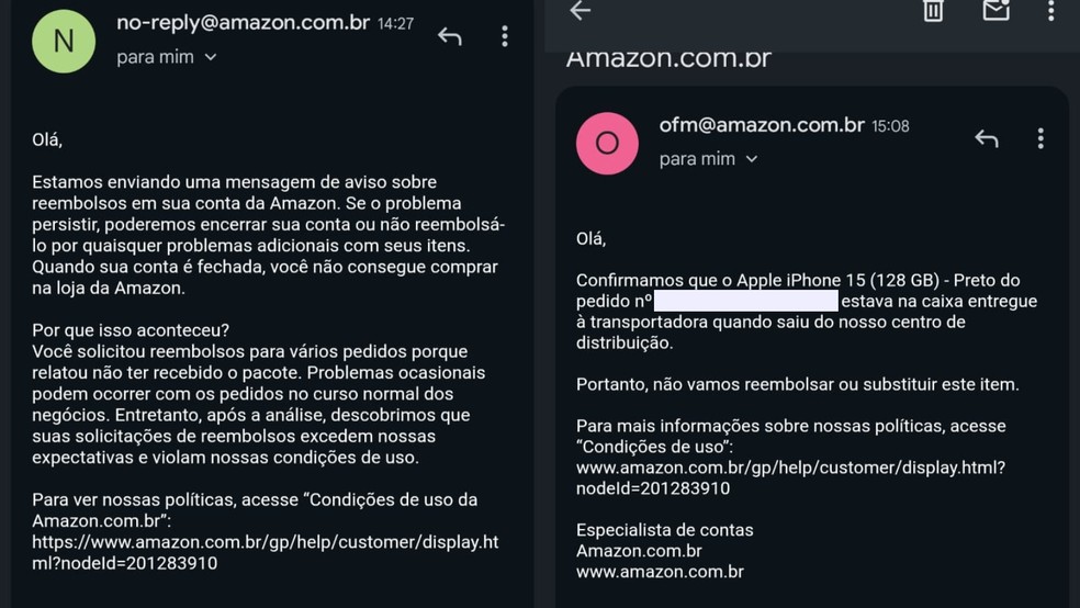 Empresa respondeu por e-mail para cliente afirmando que produto saiu corretamente do centro de distribuição — Foto: Arquivo Pessoal