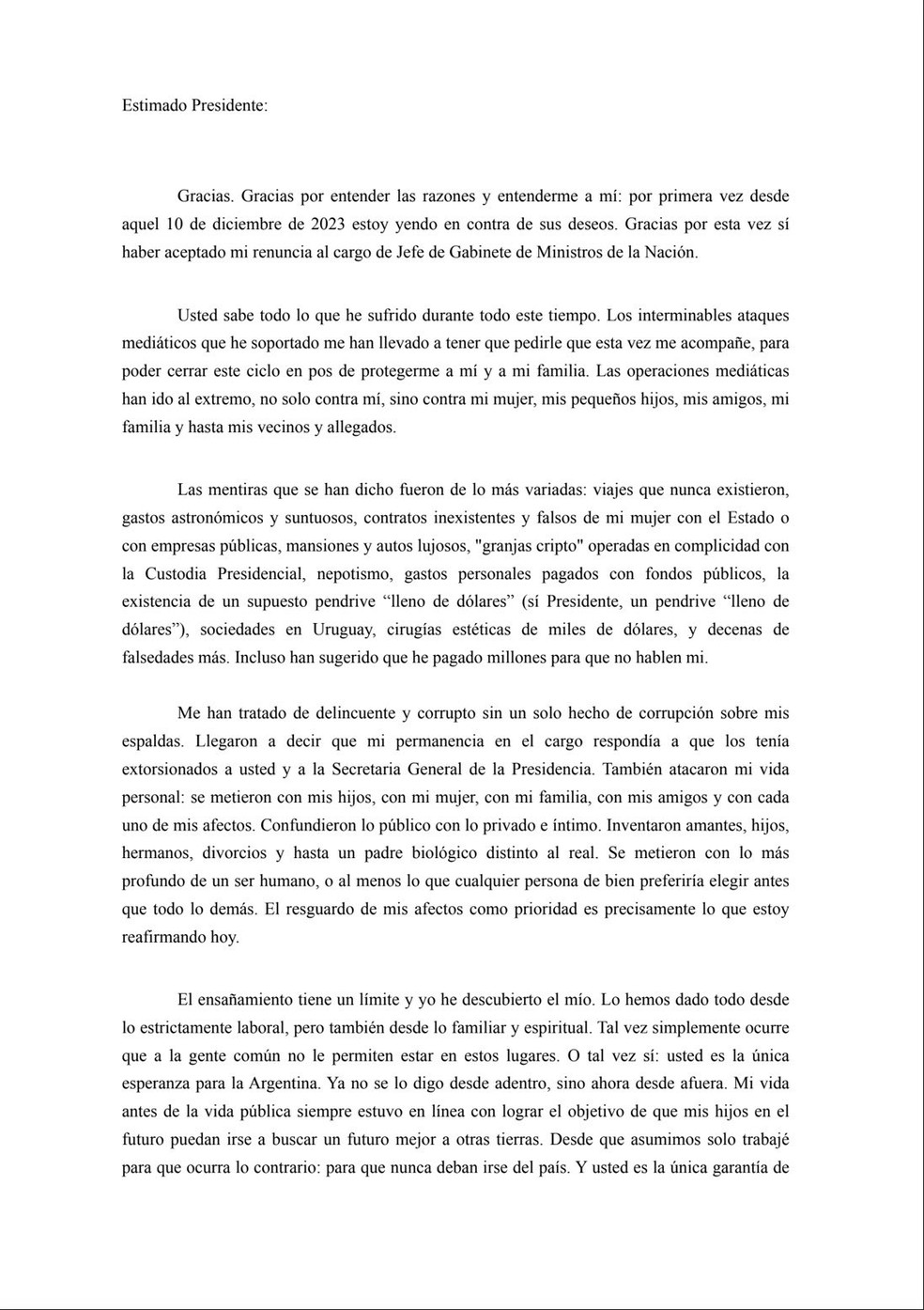 Trecho da carta de Adorni. &mdash; Foto: Reprodu&ccedil;&atilde;o