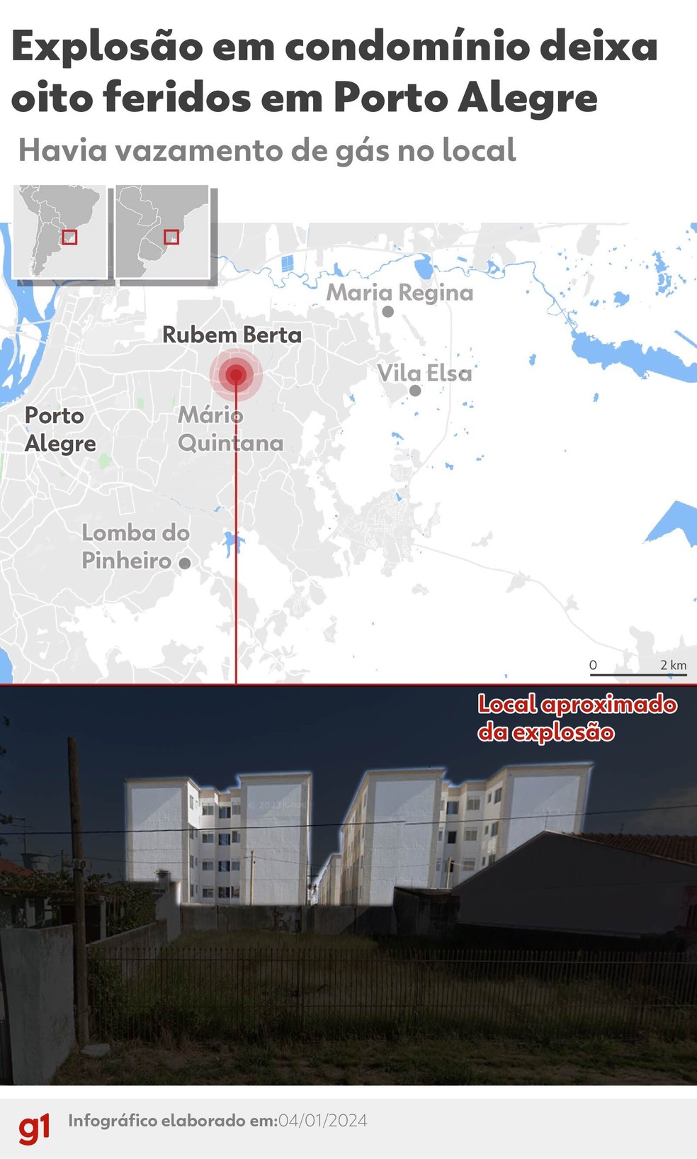 Infográfico com o local em que houve explosão — Foto: Arte/g1