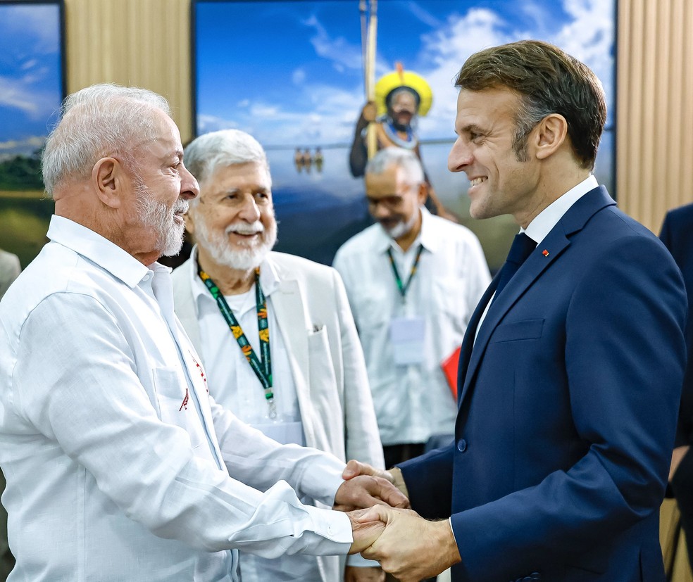Lula se encontrou com o presidente da França, Emmanuel Macron, na Cúpula do Clima, em Belém — Foto: Ricardo Stuckert/ PR