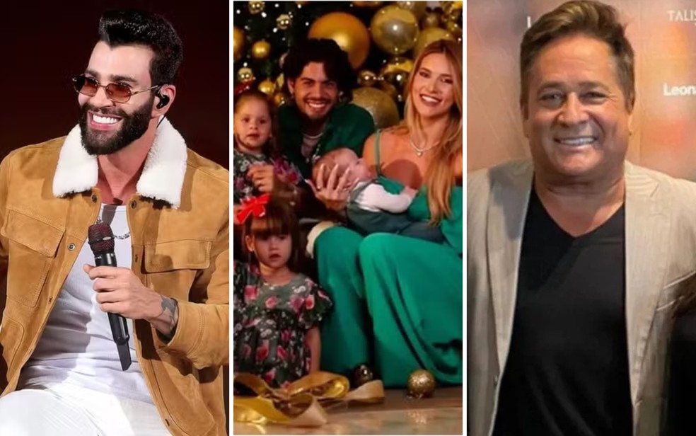Gusttavo Lima; Virginia, Ze Felipe e os filhos; e Leonardo, em Gois  Foto: Montagem g1/Reproduo de redes sociais dos artistas