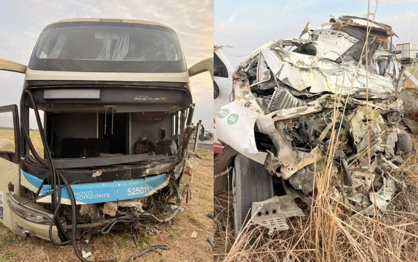 Ônibus e carro de funerária batem de frente e deixam dois mortos na BR-020, no oeste da Bahia