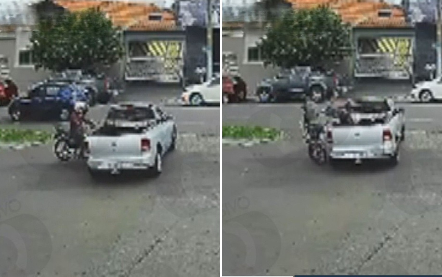 VÍDEO: Motociclista é levado por carroceria de pick-up após bater em carro que cruzou avenida