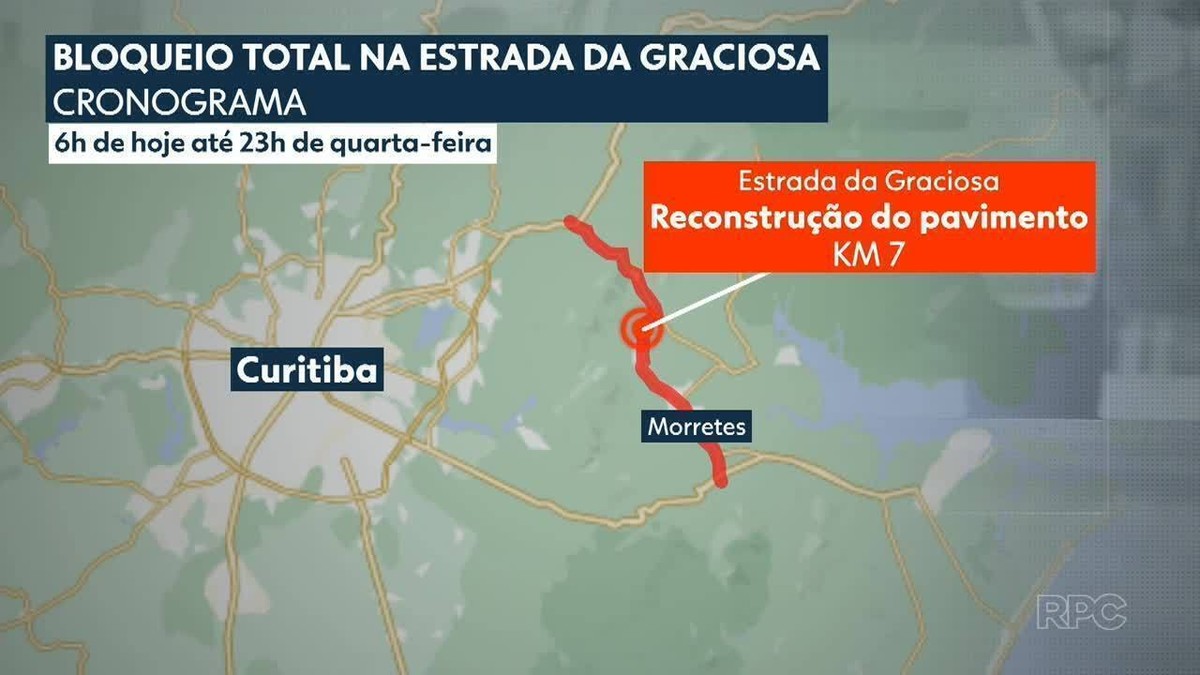 Estrada da Graciosa ficará totalmente bloqueada para obras entre segunda (18) e quarta (20)