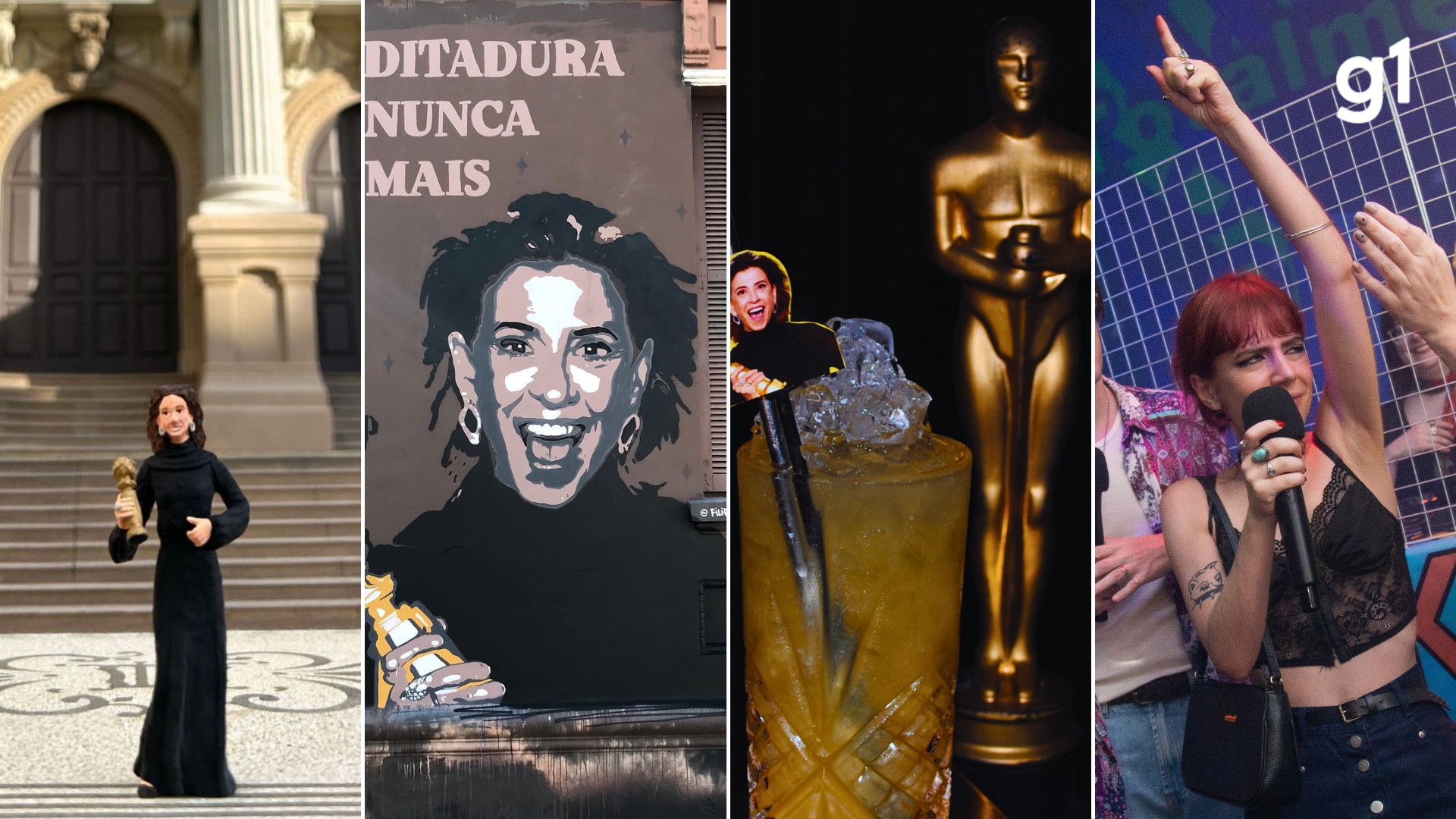 Desenho em mural, inspiração de drink e miniatura em Gramado: fenômeno cultural, Fernanda Torres ganha homenagens no RS