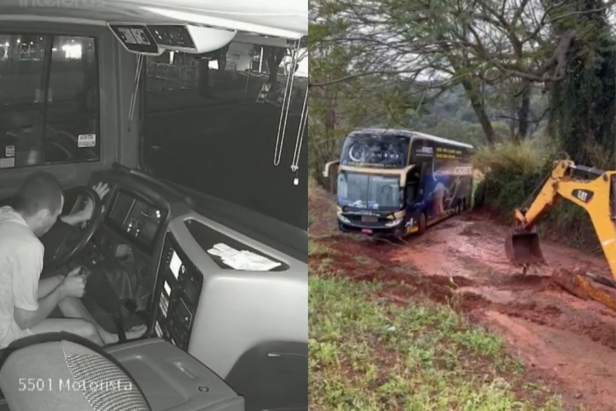 Homem foge de cadeia, furta ônibus e é preso após veículo bater e atolar em estrada rural no PR