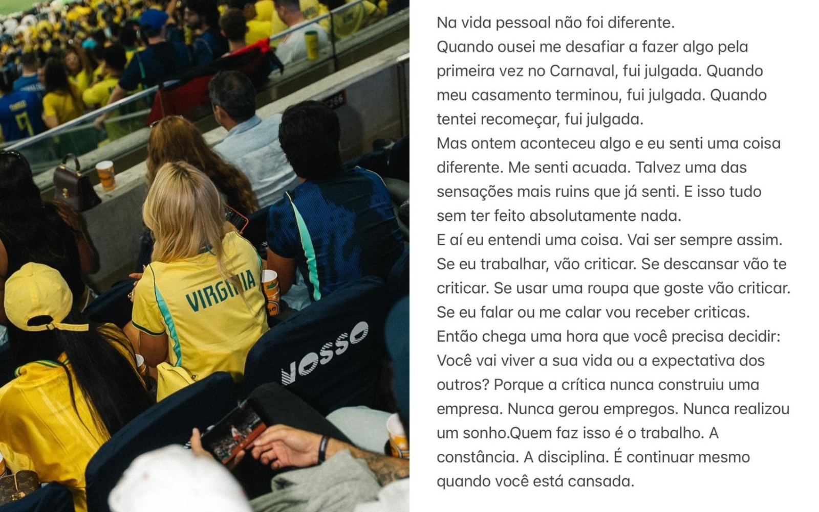Virginia desabafa sobre vaias no Maracanã: ‘Me senti acuada’