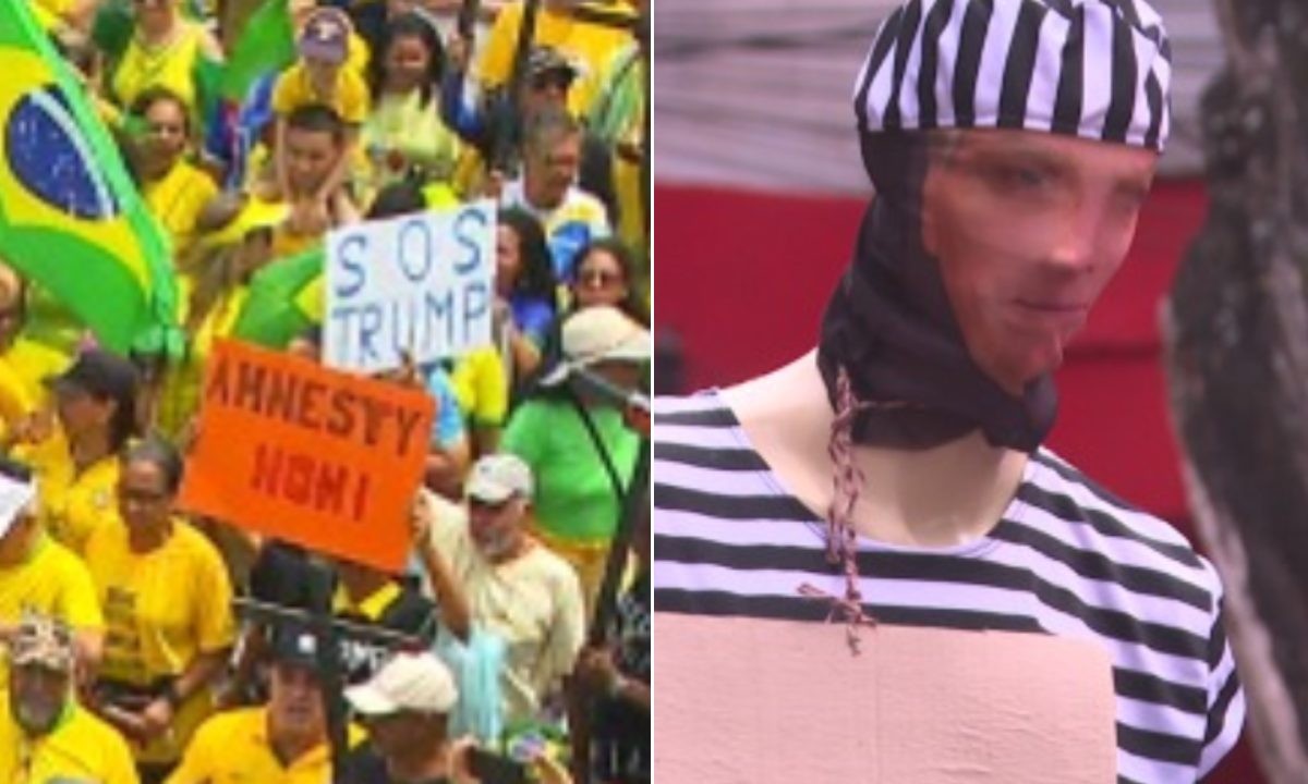 Protestos a favor e contra anistia em Salvador têm pedido de socorro a Trump e boneco de Bolsonaro vestido de preso 