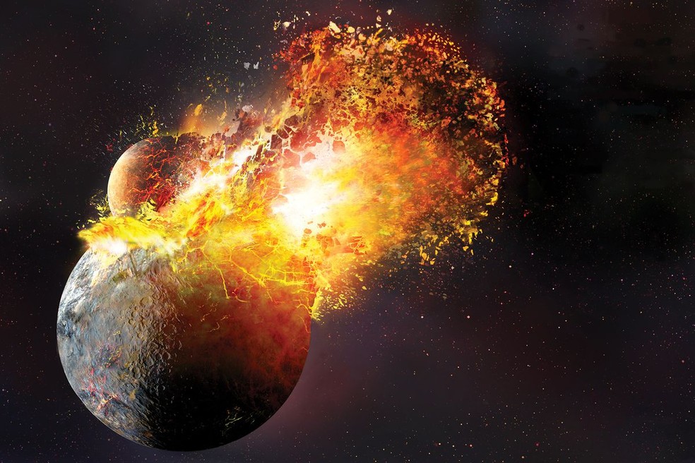 Colisão teria arrancado um pedaço da Terra e formado a Lua — Foto: Nasa