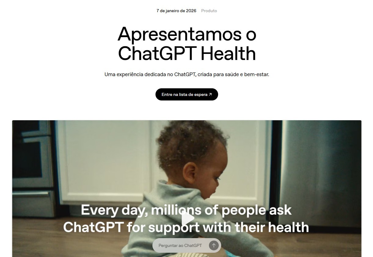 OpenAI lança ChatGPT Health, para responder sobre saúde, e promete manter dados privados