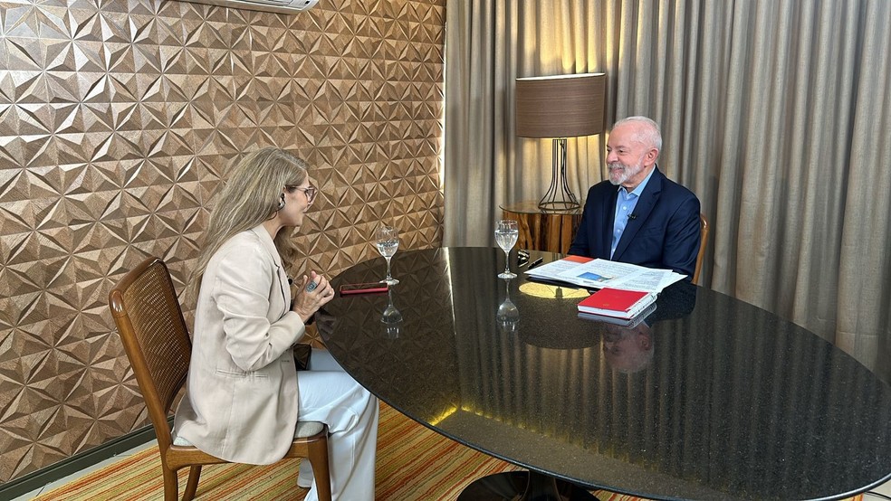 TV Liberal entrevista presidente Lula em Belém. — Foto: Vinícius Macêdo /  TV Liberal