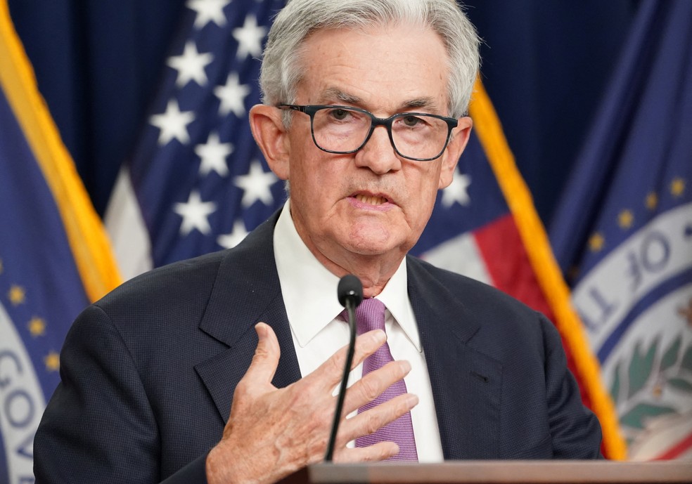 Presidente do Federal Reserve, Jerome Powell fala sobre as taxas de juros — Foto: Reuters