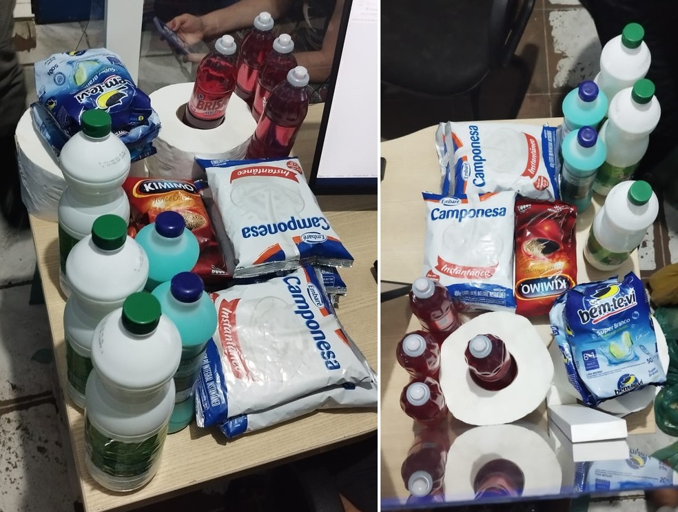 Produtos de limpeza, café e leite estavam entre os itens furtados pelo vigilante — Foto: PM-AL