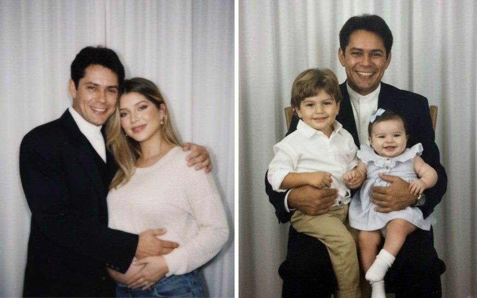 Filha de Leandro posta fotos feitas por IA do pai com ela grávida e também segurando os netos — Foto: Reprodução/Instagram de Lyandra Costa