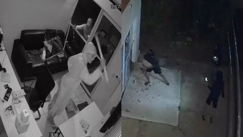 Câmeras de segurança flagraram criminosos vandalizando provedor de internet no Ceará. — Foto: Reprodução