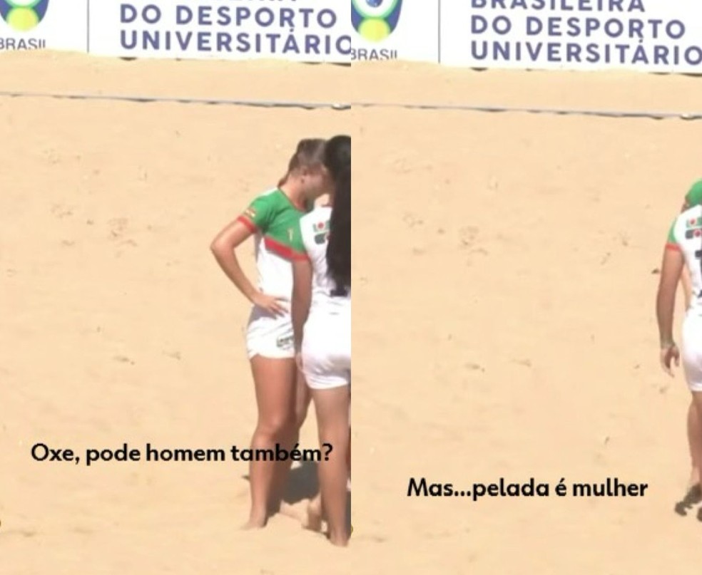 Comentários como “Oxe, pode menino ali?” e “Olha o camisa 10”, acompanhados de risadas, são ouvidos — Foto: Reprodução/CBDU