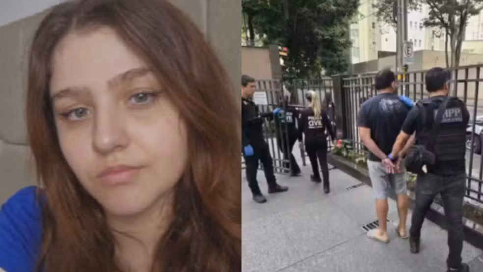 Fotos mostram Giovanna Neves, de 22 anos, morta em BH, e o homem preso suspeito de feminicídio — Foto: Reprodução/ Polícia Civil