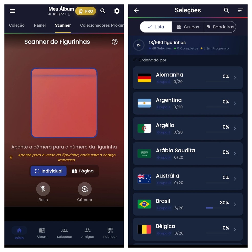 Telas do app Figurinhas Copa do Mundo 2026 - Álbum — Foto: Reprodução