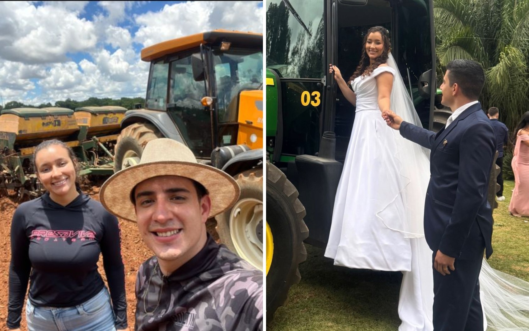 Noiva chega de trator para casamento em Goiás; vídeo